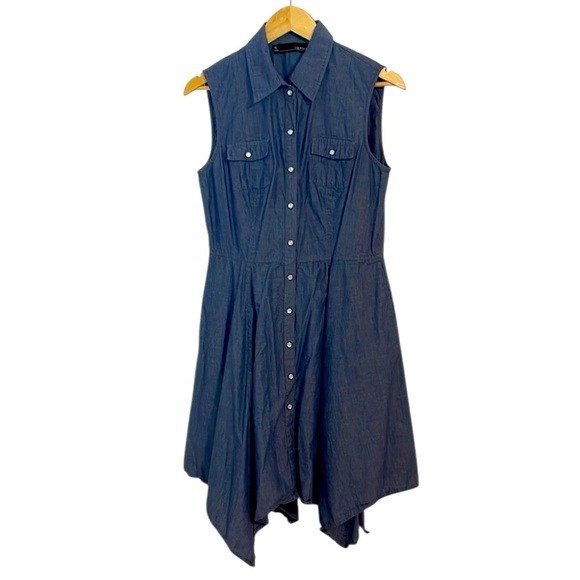 Chetta B Western Blue Chambray Sleeveless handkerchief dress, cotton, 10 - Picture 1 of 6